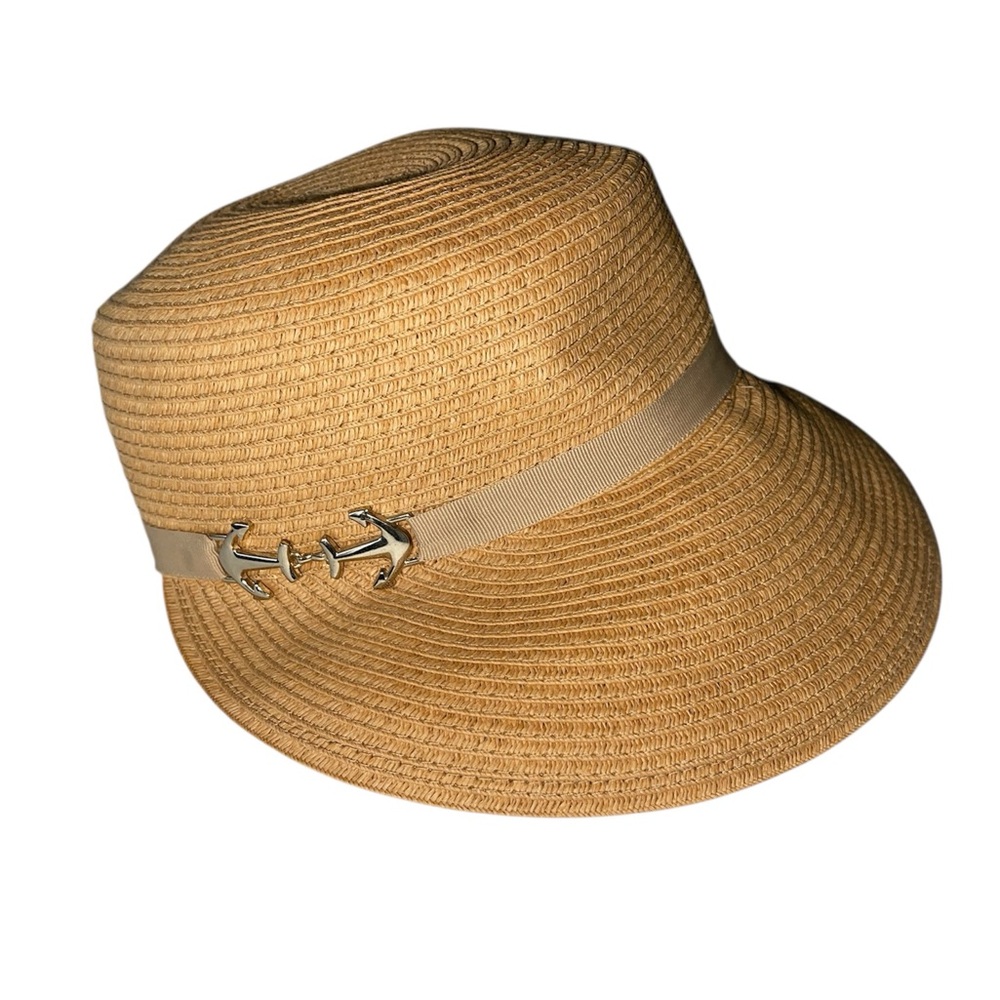 Tan Woven Sun Hat with Wide Front Brim